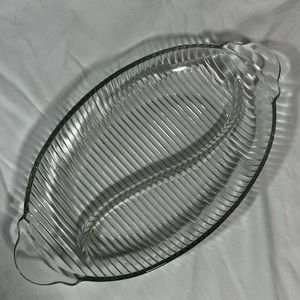 VTG Divided Serving Platter Clear Glass Ribbed Design Excellent Condition.